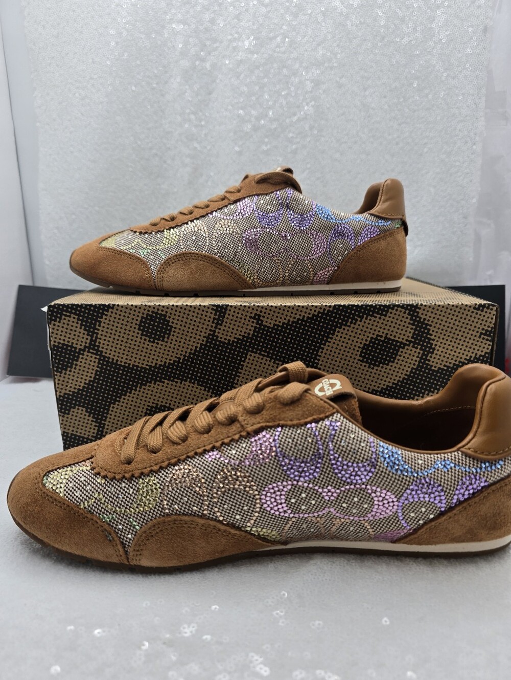 Coach Crystal Signature Jacquard Suede Leather Streamline Sneaker Women's 10